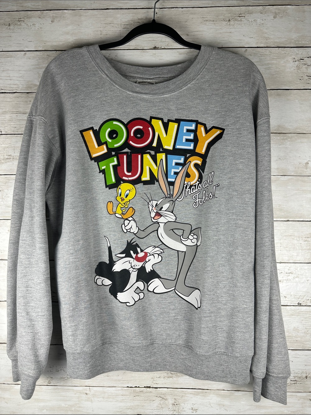 Looney Tunes Gray Graphic Crewneck Sweatshirt - Juniors Large 11-13 EUC